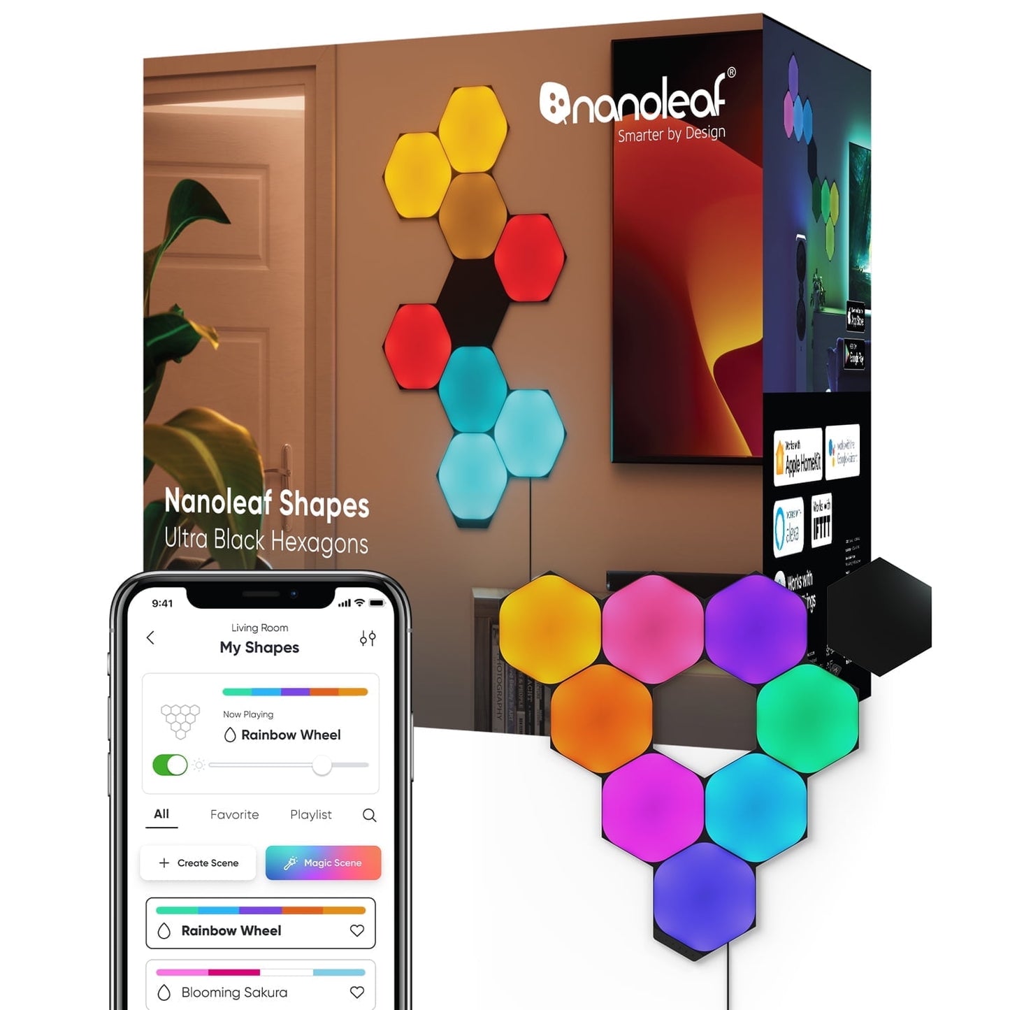 Nanoleaf - Shapes Ultra Black Hexagons Smarter Kit, 9Pk – Modern LED Wall Panels for Indoor - Serious Techies