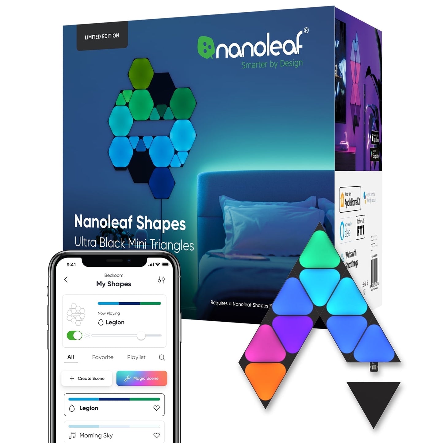 Nanoleaf - Shapes Ultra Black Mini Triangles Expansion Pack, 10Pk – LED Wall Panels for Home, Modern Style - Serious Techies