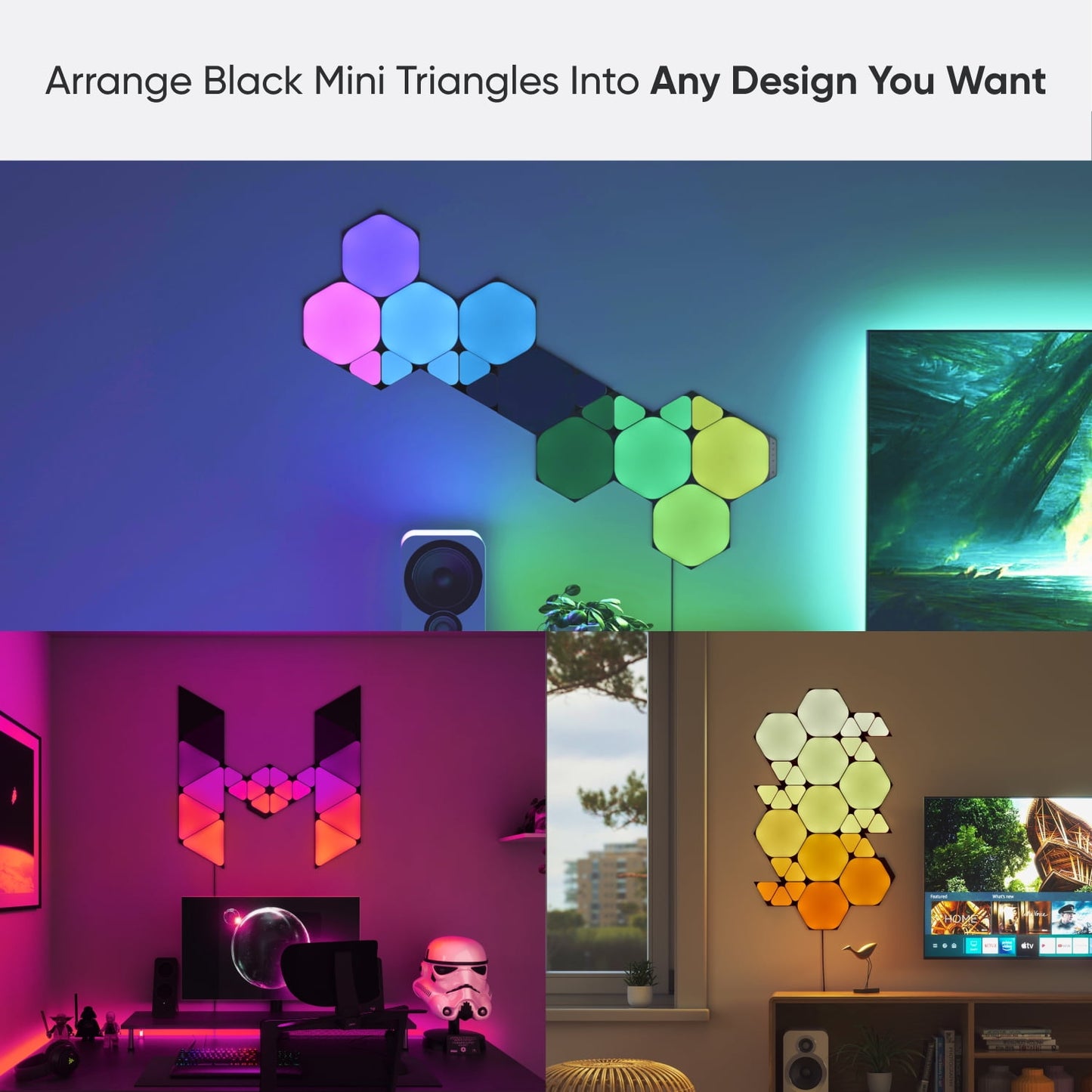 Nanoleaf - Shapes Ultra Black Mini Triangles Expansion Pack, 10Pk – LED Wall Panels for Home, Modern Style - Serious Techies