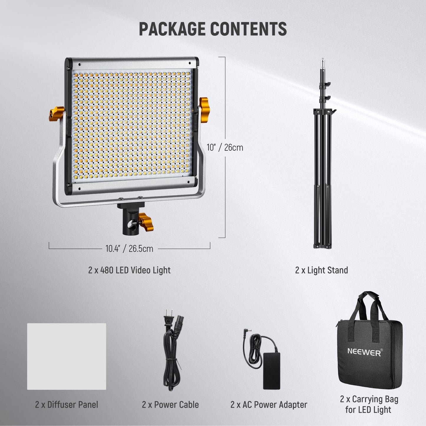 2-Pack Aluminum Alloy Bi-Color 480 LED Video Light Kit – 3200K-5600K, CRI 96+, W/U Bracket & 75" Stand for Photography, Streaming - Serious Techies