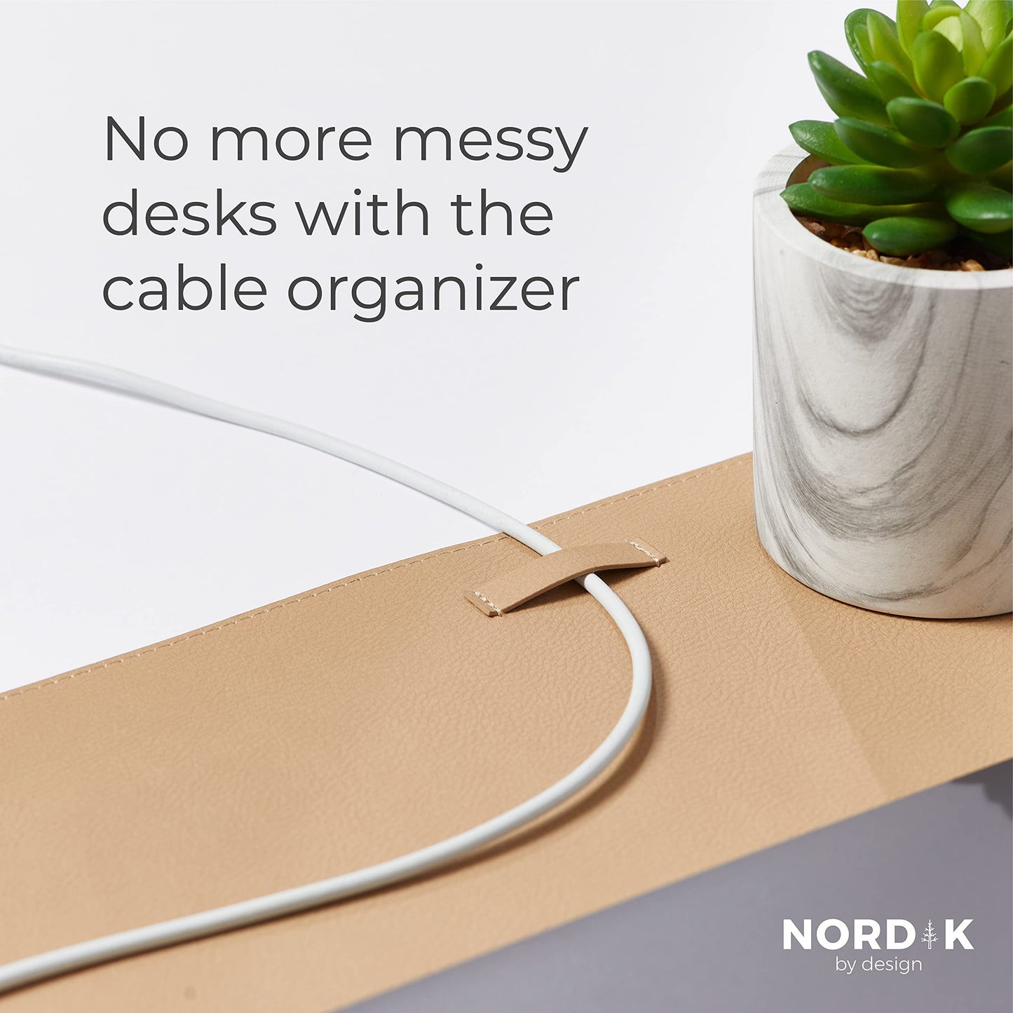 Nordik - Leather Desk Mat Cable Organizer - Champagne Beige 35 X 17 Inch - Premium Extended Mouse Mat for Home Office Accessories - Non-Slip Vegan Leather Desk Pad Protector - Serious Techies