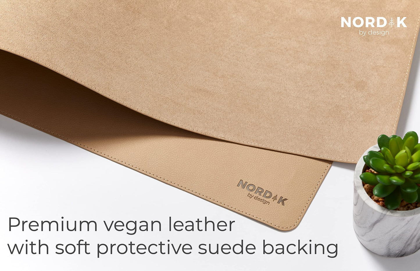 Nordik - Leather Desk Mat Cable Organizer - Champagne Beige 35 X 17 Inch - Premium Extended Mouse Mat for Home Office Accessories - Non-Slip Vegan Leather Desk Pad Protector - Serious Techies