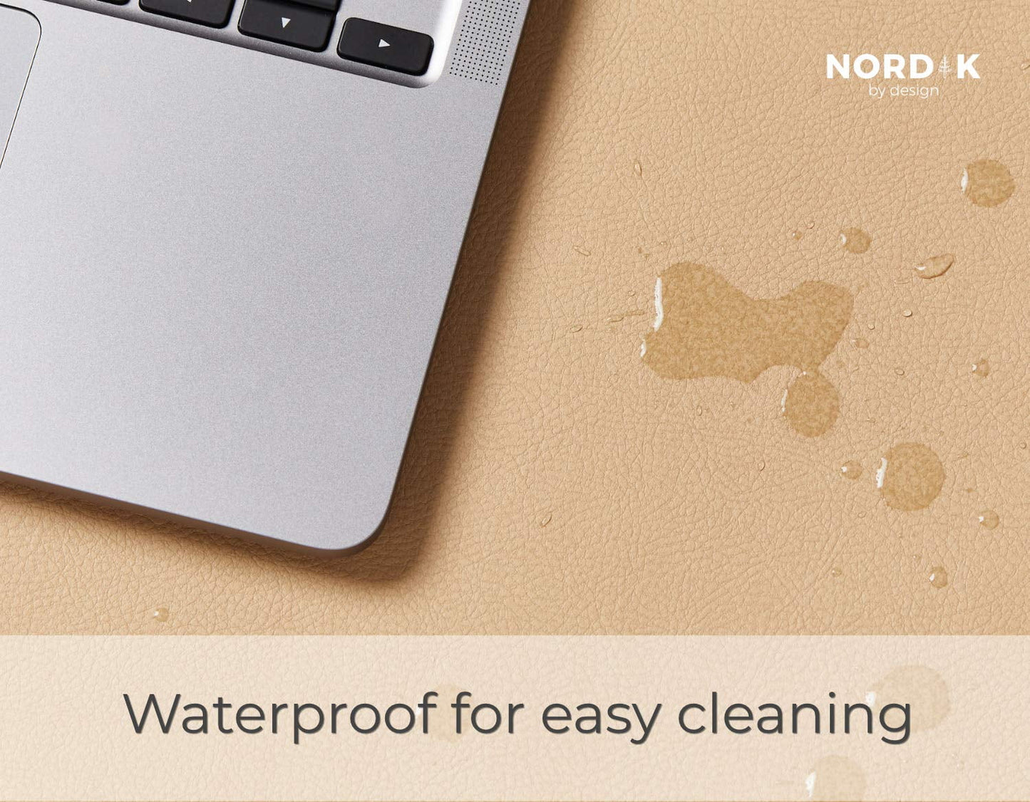 Nordik - Leather Desk Mat Cable Organizer - Champagne Beige 35 X 17 Inch - Premium Extended Mouse Mat for Home Office Accessories - Non-Slip Vegan Leather Desk Pad Protector - Serious Techies