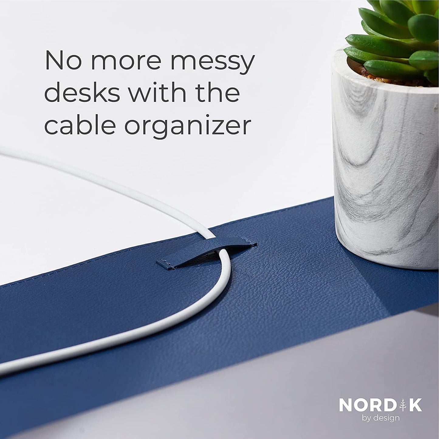 Nordik - Leather Desk Mat Cable Organizer (Midnight Blue 35 X 17 Inch) Premium Extended Mouse Mat for Home Office Accessories - Felt Vegan Large Leather Desk Pad Protector & Desk Blotter Pads Decor - Serious Techies