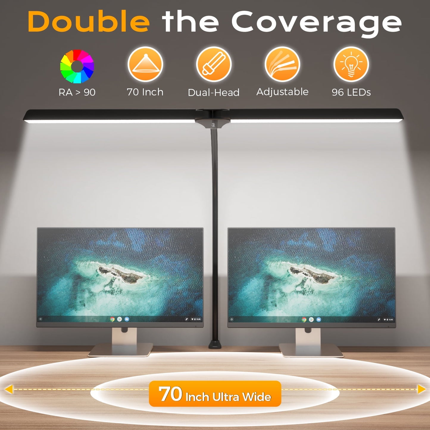 Quntis - 28" LED Desk Lamp, 96 Leds Eye-Care Monitor Light, 3 Brightness Levels & 4 Temperatures Flexible Gooseneck & Architect Desk Clamp for Home Office, Study, Design - Serious Techies