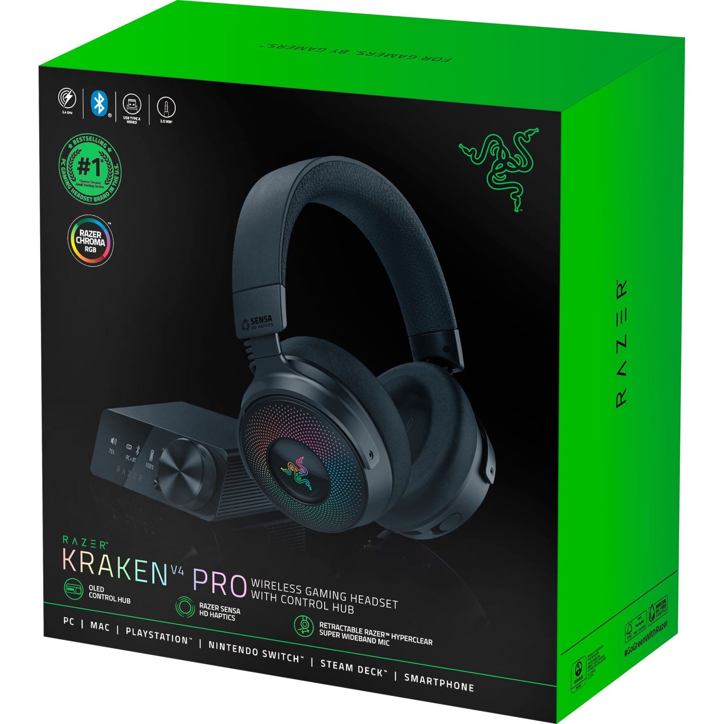 Razer - Kraken V4 Pro Wireless Gaming Headset with Control Hub, RGB Chroma, Black - Serious Techies