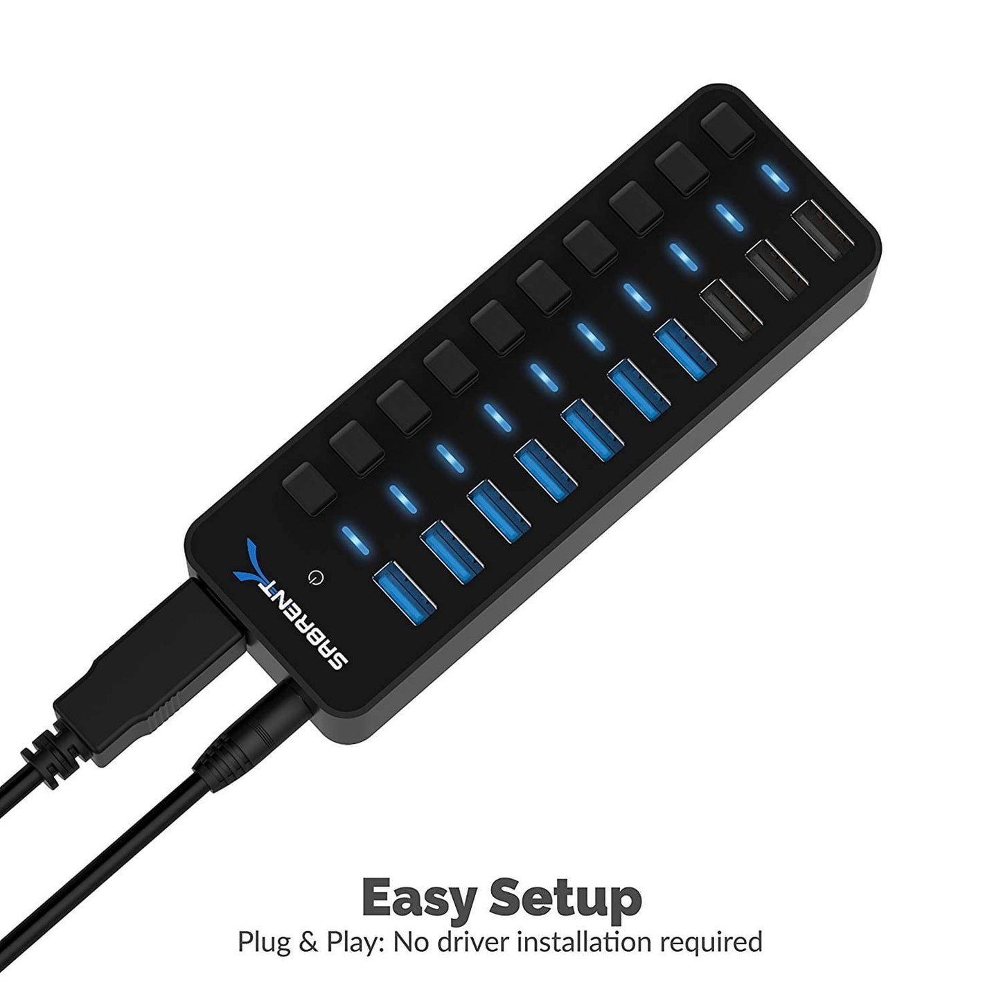 Sabrent - 60W 10 Port Usb 3.0 Hub Includes 3 Smart Charging Ports - Serious Techies