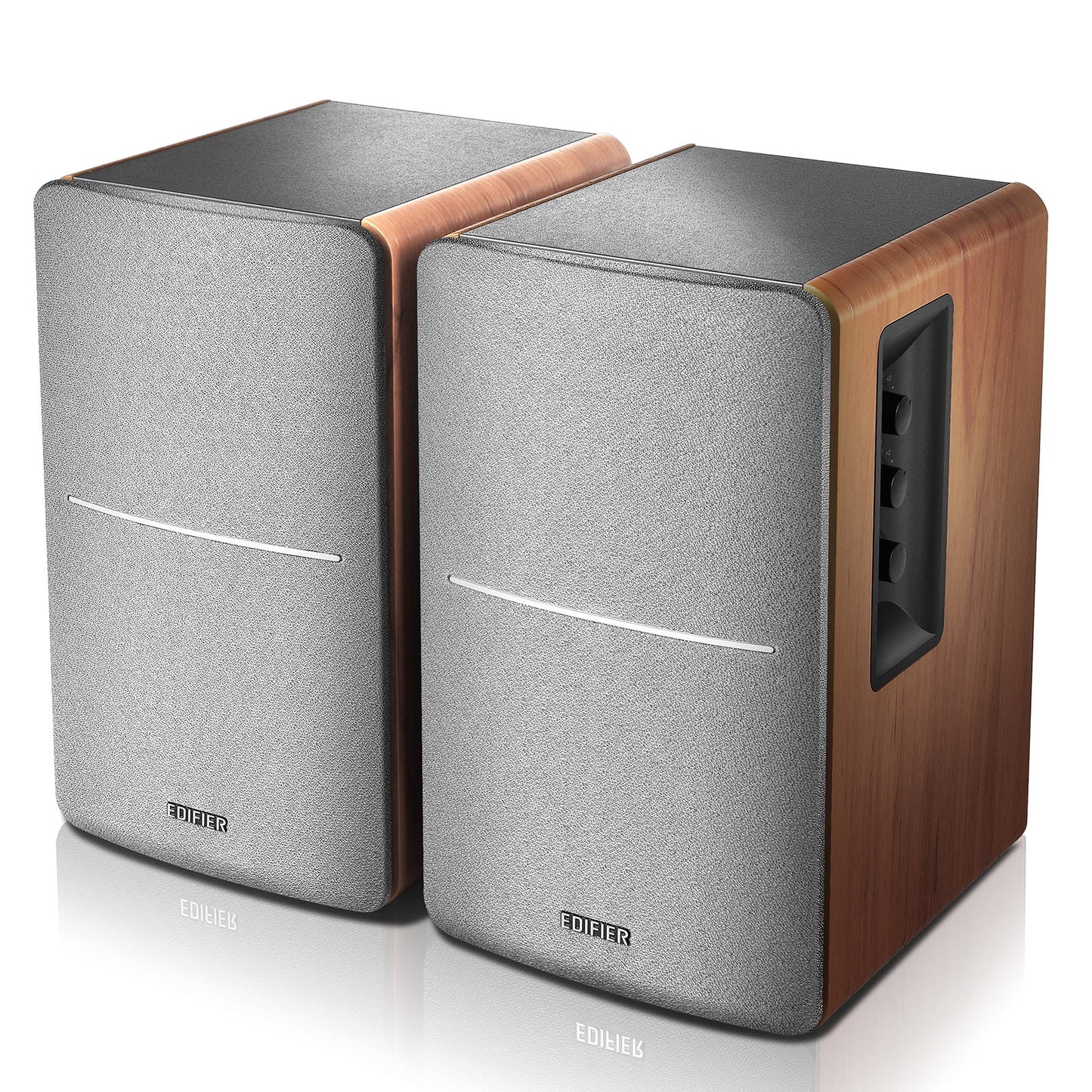 R1280DB Powered Bluetooth Bookshelf Speakers - Optical Input - Wireless Studio Monitors - 4 Inch near Field Speaker - 42W RMS - Wood Grain