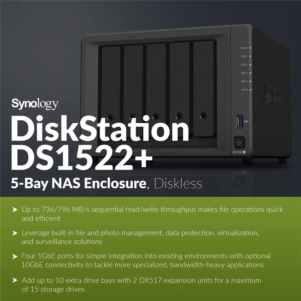 Synology - DS1522+ 5-Bay NAS Enclosure, Diskless with 5X Ironwolf 12TB SATA III 3.5" Internal NAS Hard Drive, 7200 RPM - Serious Techies
