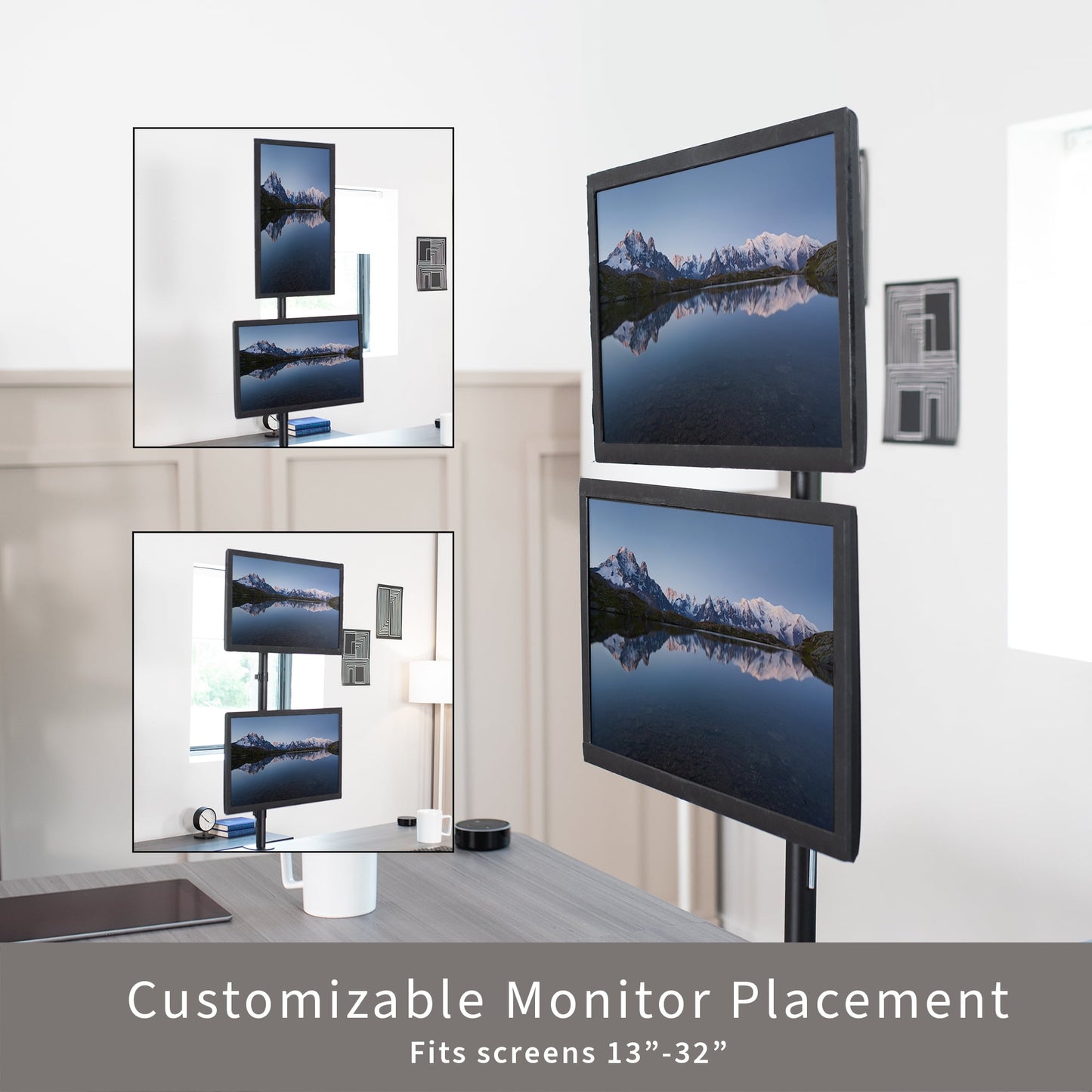 VIVO - Black Dual LCD Monitor Desk Mount Stand, Stacked Vertical 2 Screens up to 34" - Serious Techies