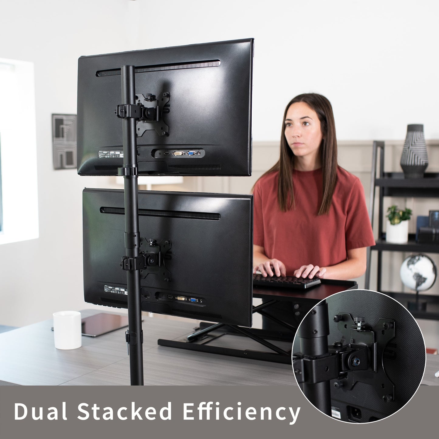 VIVO - Black Dual LCD Monitor Desk Mount Stand, Stacked Vertical 2 Screens up to 34" - Serious Techies
