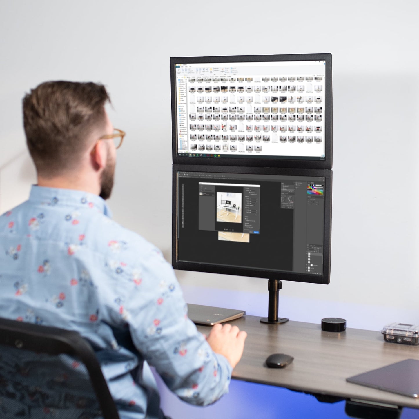 VIVO - Extra Tall Dual 17" to 32" Monitor Pneumatic Spring Sit-Stand Desk Mount - Serious Techies
