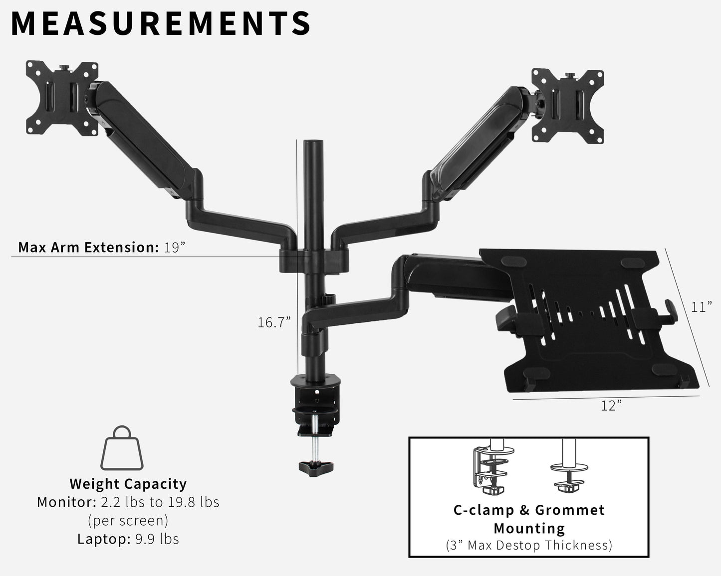 VIVO - Black Dual 17" to 32" Monitor and Laptop Pneumatic Arm Desk Mount - Serious Techies