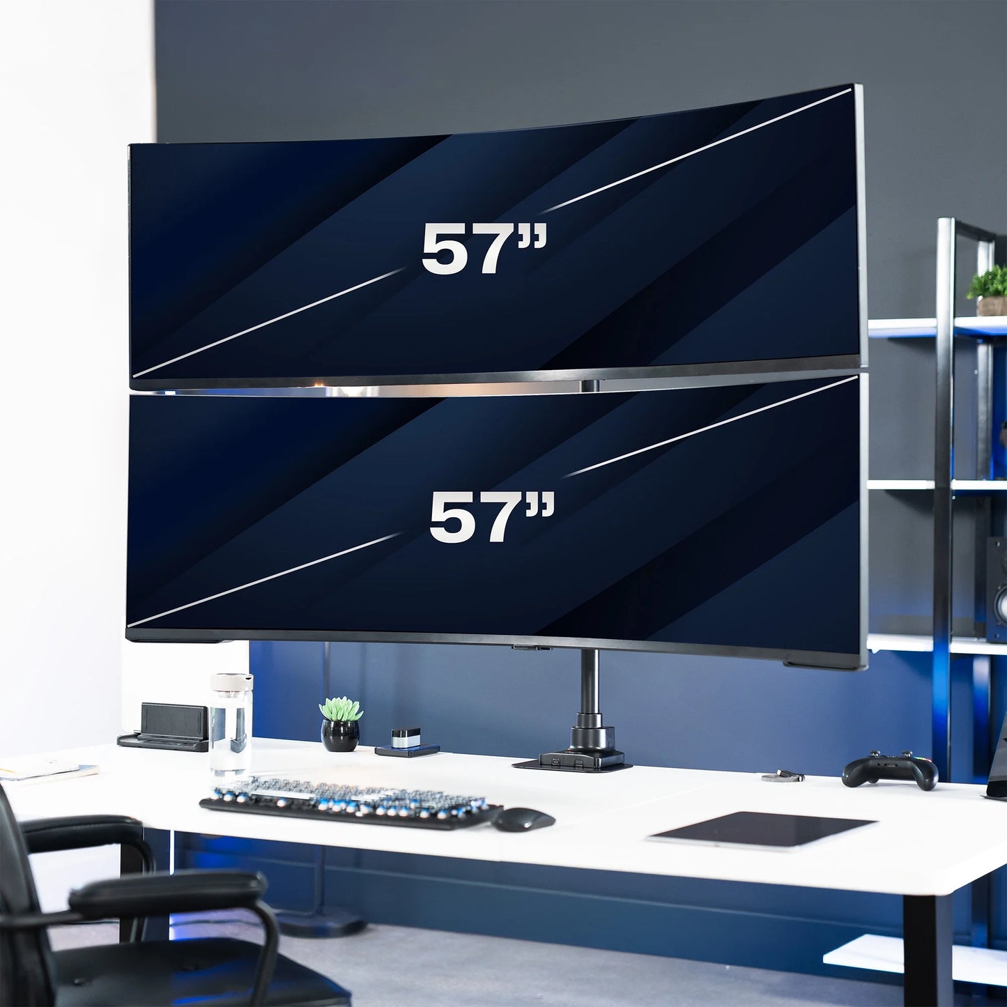 VIVO - Dual Vertically Stacked Ultra-Wide Monitor Desk Mount for up to 57" Screens - Serious Techies