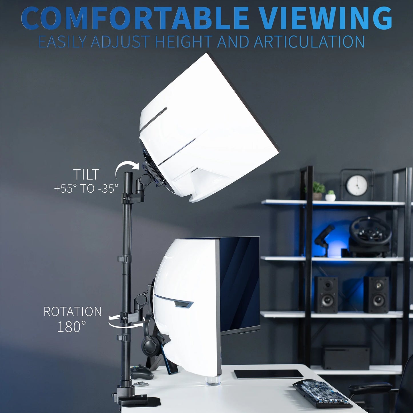 VIVO - Dual Vertically Stacked Ultra-Wide Monitor Desk Mount for up to 57" Screens - Serious Techies