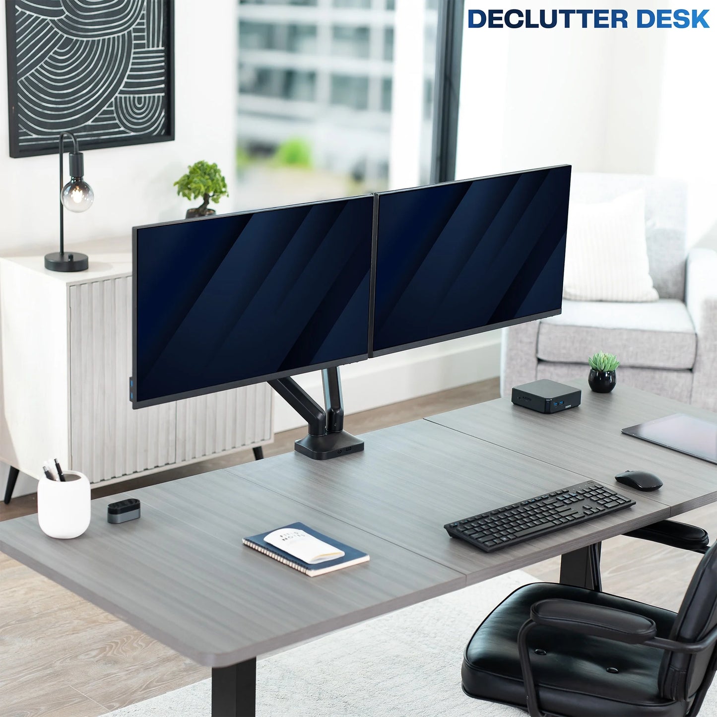 VIVO - Pneumatic Arm Dual Ultrawide Monitor Desk Mount, Fits up to 35" Screens - Serious Techies