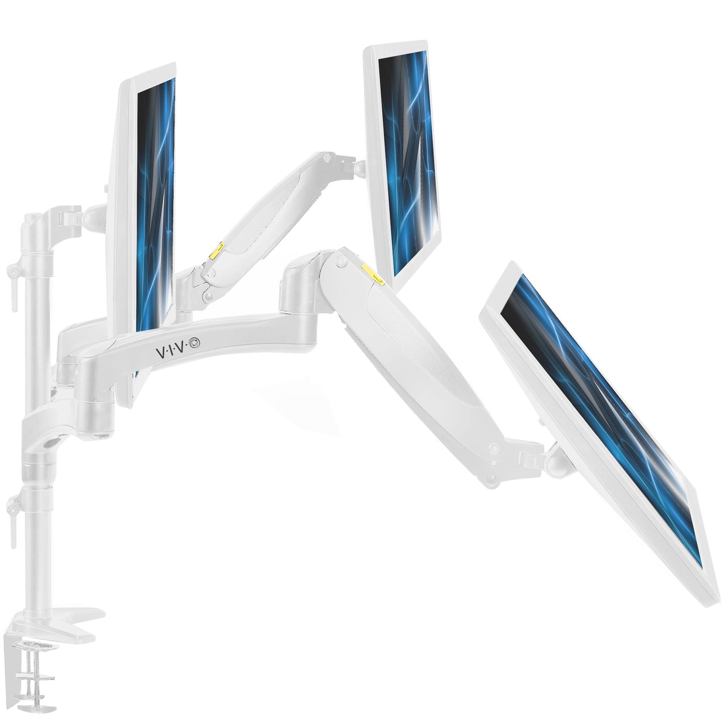 VIVO - White Triple Monitor Mount, 2 Pneumatic Arms + 1 Fixed, 3 Screens up to 32" - Serious Techies