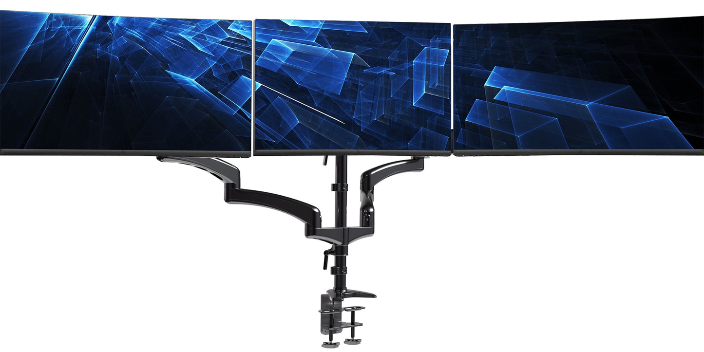 VIVO - White Triple Monitor Mount, 2 Pneumatic Arms + 1 Fixed, 3 Screens up to 32" - Serious Techies