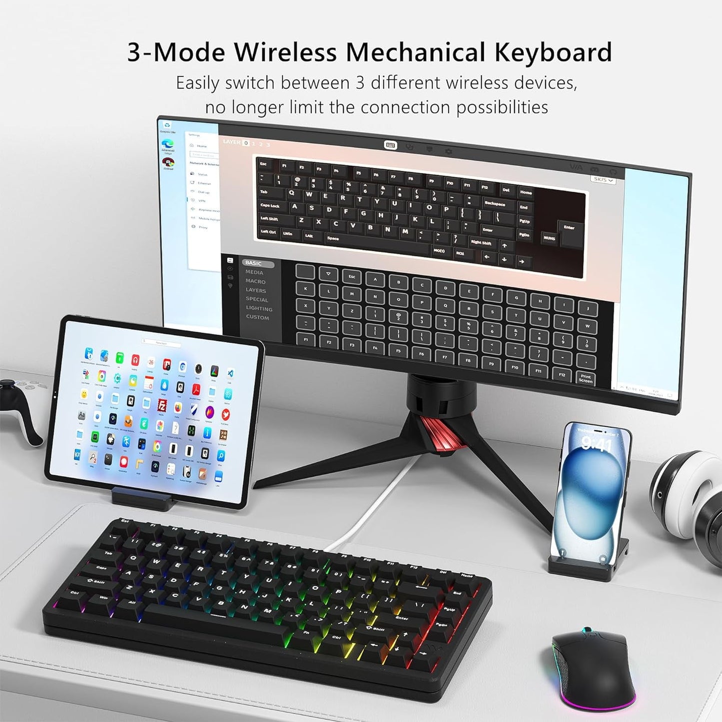 Womier - SK75 75% RGB Creamy Wireless Gaming Keyboard, Black - Serious Techies