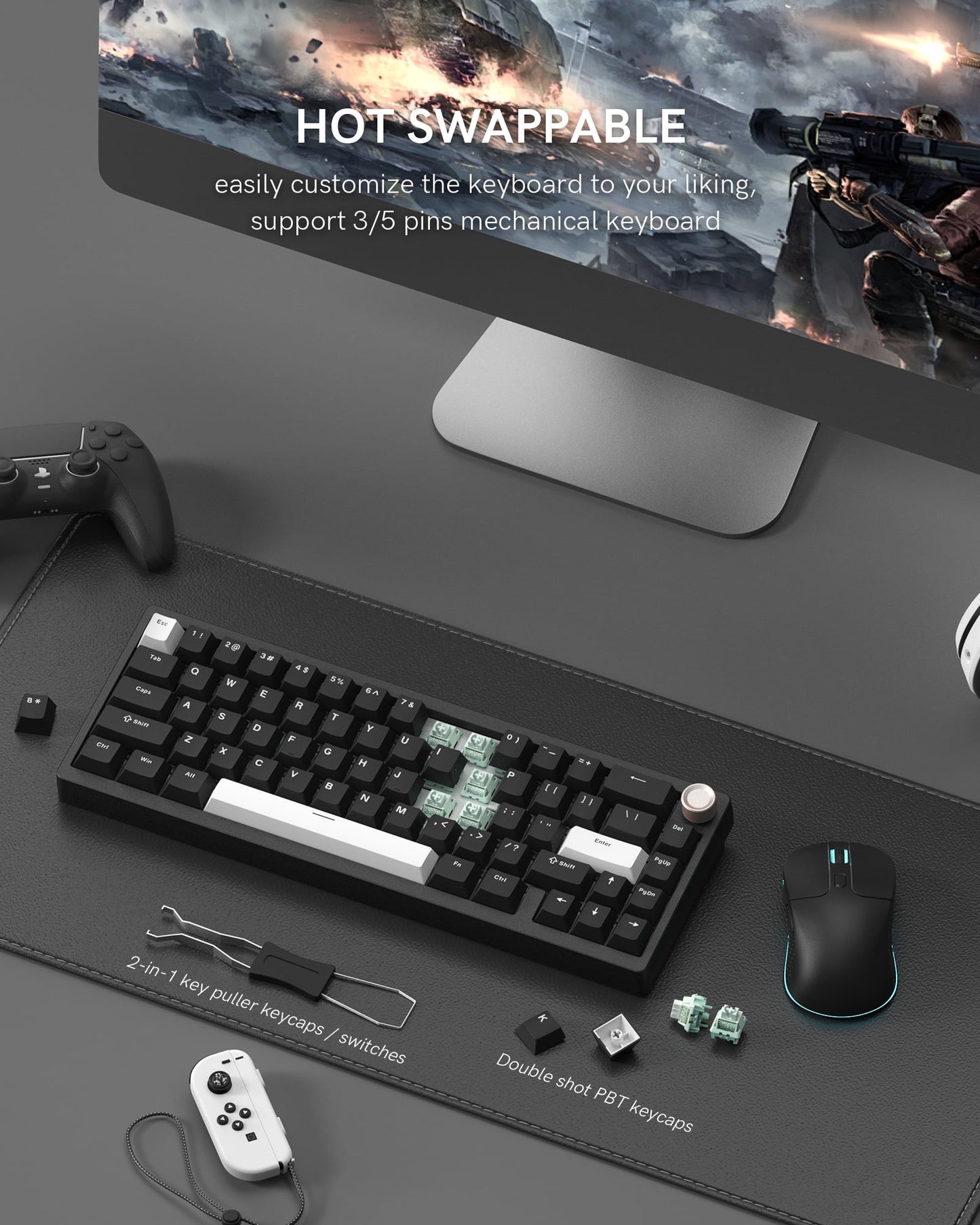 Womier - SK65 65% Gasket Mounted Wireless Aluminum Keyboard with Knob - Gaming Keyboard Black - Serious Techies