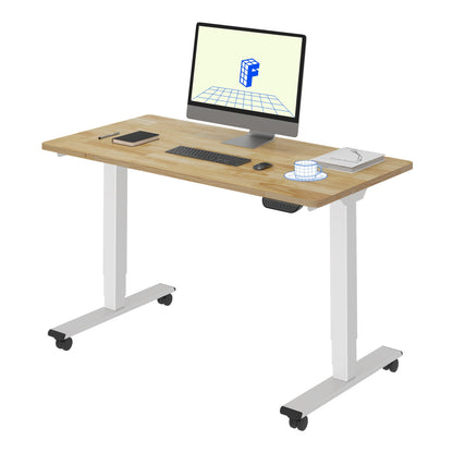 FLEXISPOT - 48"X24" Dual Motors 3-Stage Standing Desk Solid Wood Home Office Height Adjustable Desk with Wheels, Solid Rubber Wood Desktop and White Frame - Serious Techies