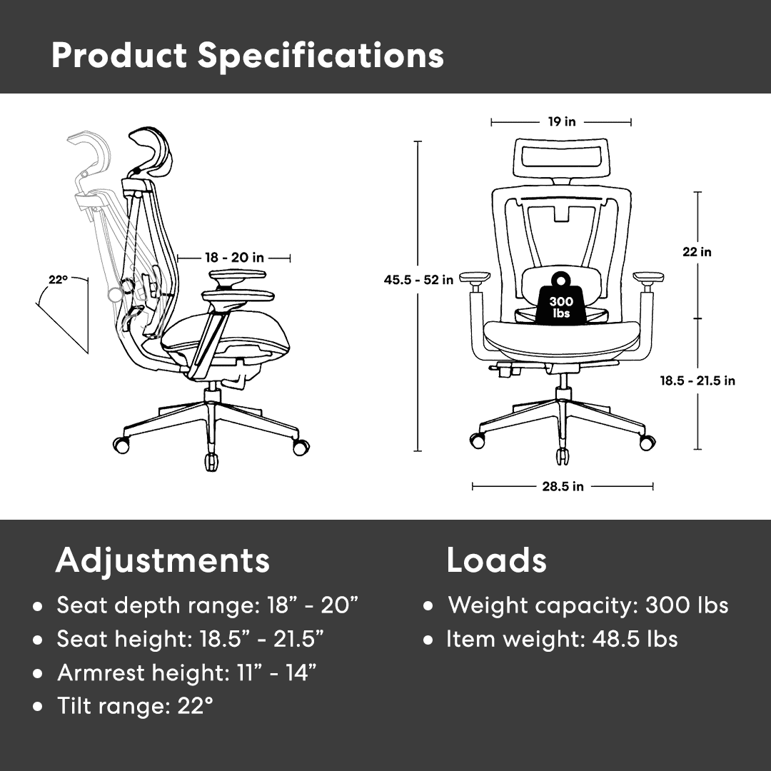 Autonomous  - ErgoChair Pro Office Chair Lumbar Support Cool Gray - Mesh - Serious Techies