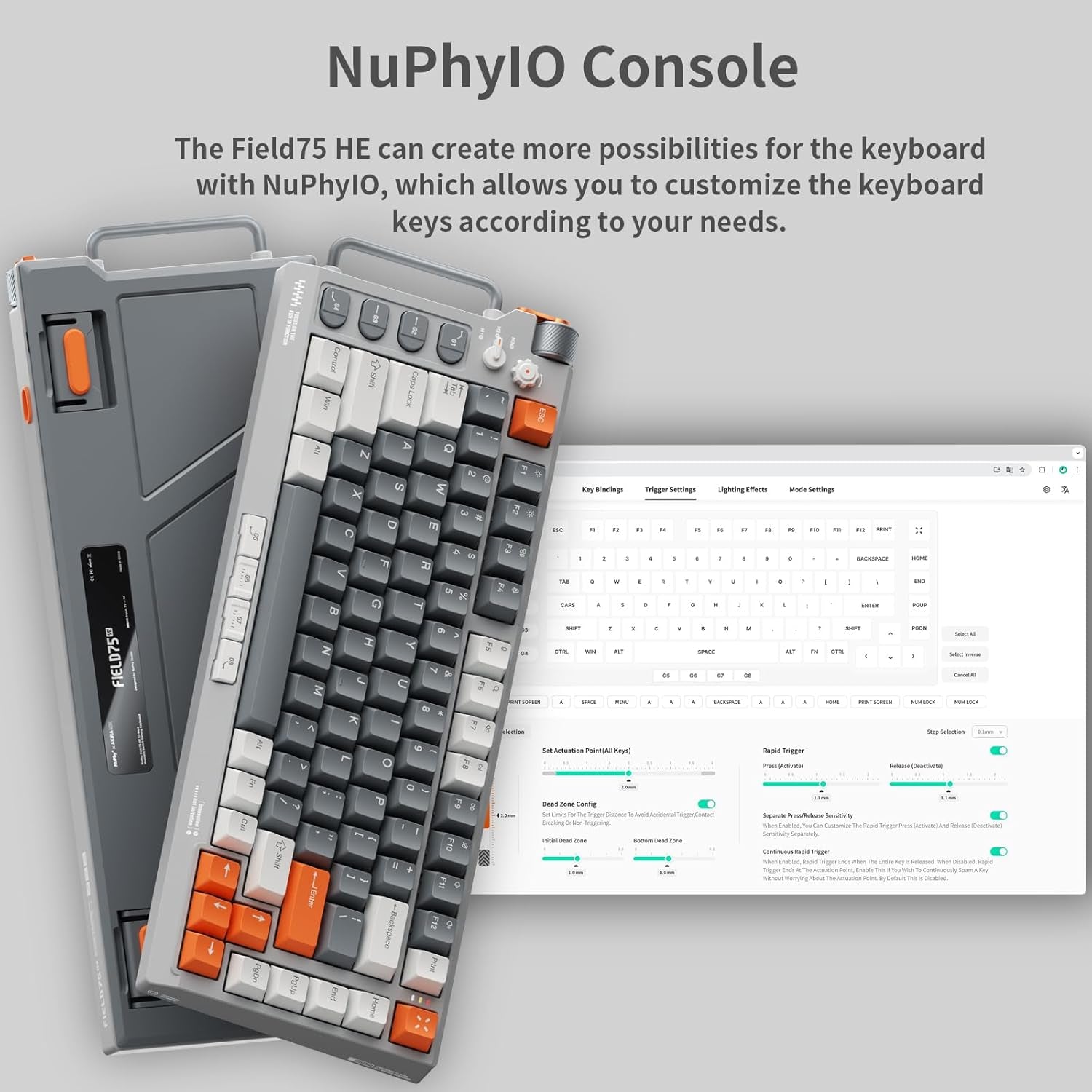 Nuphy - Field75 HE Rapid Trigger Wired Magnetic Keyboard,83 Keys,Pbt Keycaps,Hot-Swap RGB Backlit Gaming Keyboard, 75% Layout Hall Effect Keyboard with Knob,8K Hz Polling Rate-Magnetic White Switch - Serious Techies