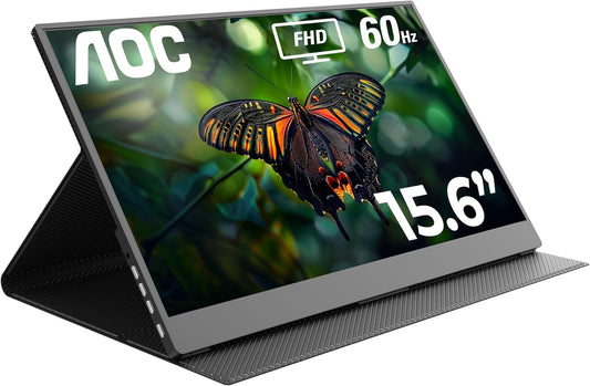 AOC - 16T20 Portable Monitor 15.6 Inch FHD 1920X1080, IPS Panel Computer Display, Speakers, USB Type C X2, Mini HDMI X1, Premium Smart Cover, Gaming Console Compatible - Serious Techies