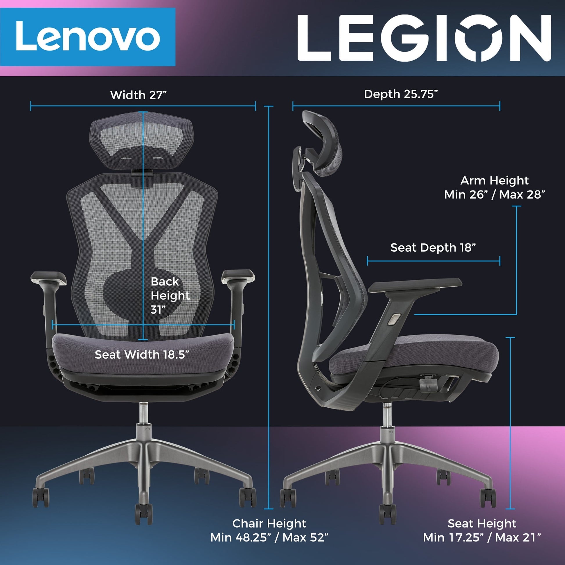 Lenovo - Legion Mesh Gaming Chair Space Gray - Serious Techies