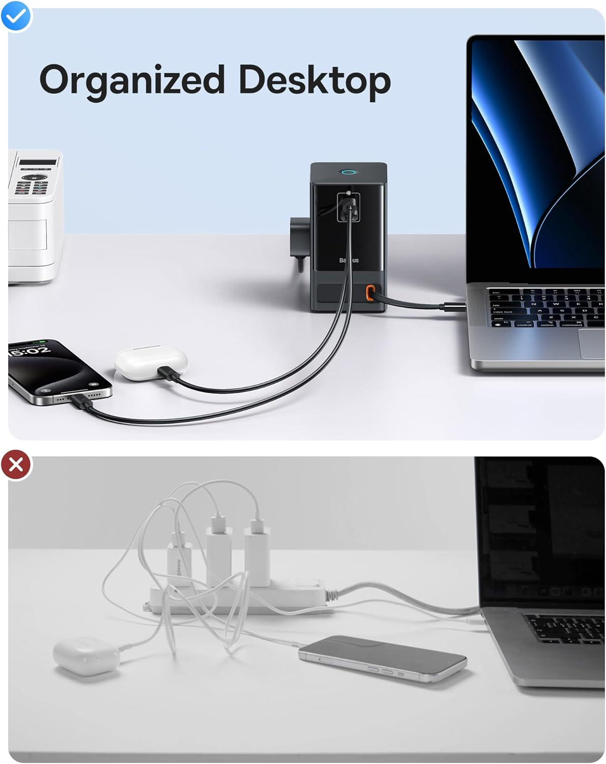 Baseus - 6-In-1 65W Charging Station with Retractable USB-C Cable, Power Combo USB C Power Strip for Multiple Devices, Fast Charger for Iphone, Macbook, Samsung, PS5 for Home/Office/Dorm/Travel - Serious Techies