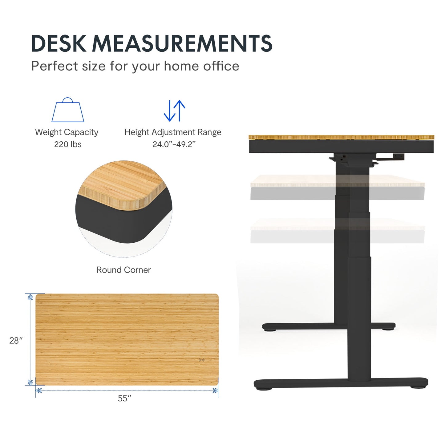 FLEXISPOT - 55"X28" Wireless Charging Dual Motors Standing Desk with Drawers, Black and Bamboo Top Height Adjustable Desk with Cable Management Tray - Serious Techies
