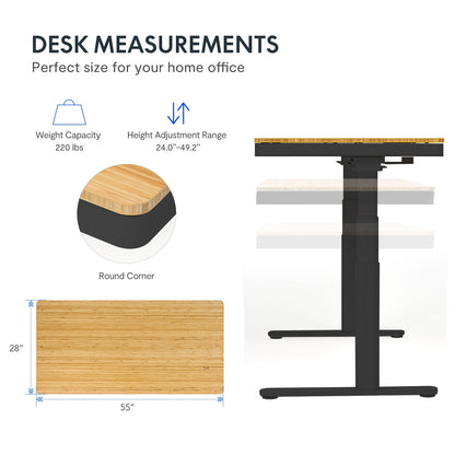 FLEXISPOT - 55"X28" Wireless Charging Dual Motors Standing Desk with Drawers, Black and Bamboo Top Height Adjustable Desk with Cable Management Tray - Serious Techies