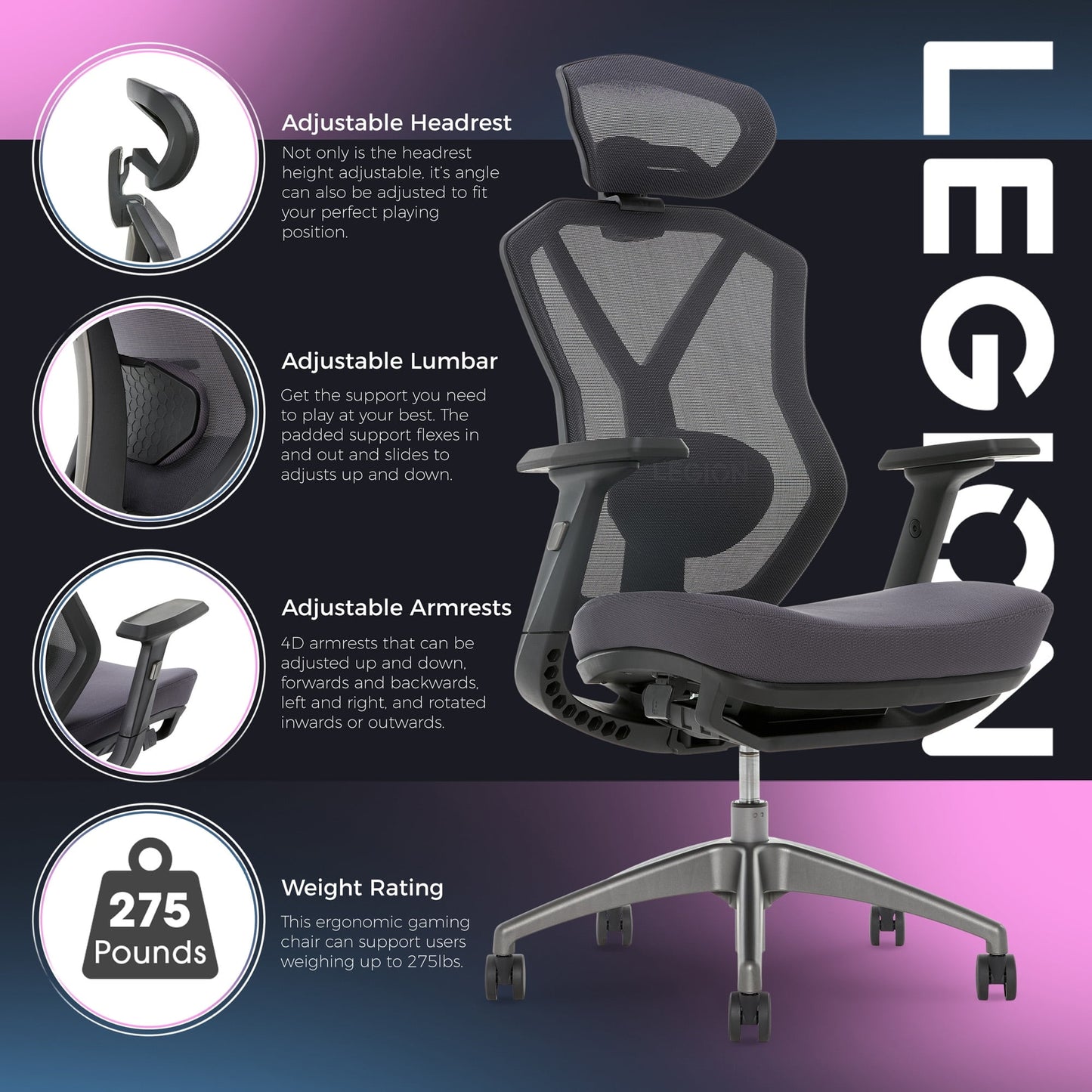 Lenovo - Legion Mesh Gaming Chair Space Gray - Serious Techies