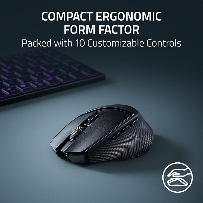 Razer - Basilisk Mobile Portable Ergonomic Wireless Gaming Mouse: 10 Programmable Controls Hyperscroll - Optical Switches Gen-3 - Long Battery Life - AI Prompt - 2.4 Ghz, Bluetooth, USB C - Serious Techies - Serious Techies, LLC