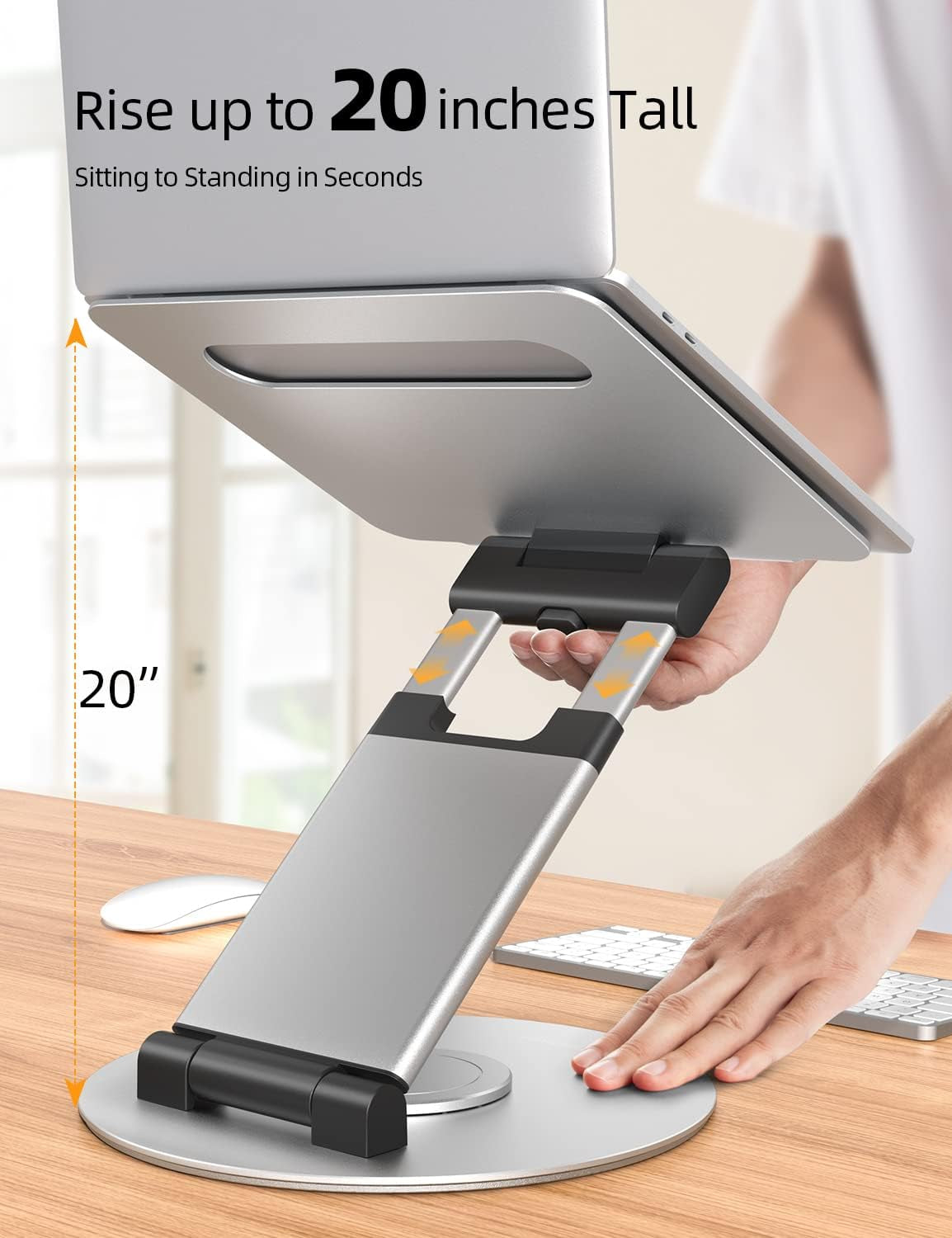 Nulaxy - Telescopic 360 Rotating Laptop Stand for Desk Adjustable Height Swivel Pull Out Design Ergonomic Laptop Riser Fits All 10-17" Laptops Computer Macbook, Silver - Serious Techies