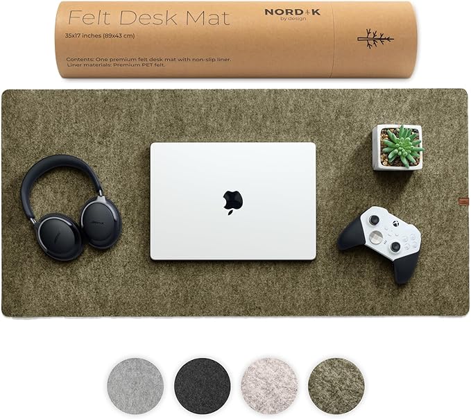 Nordik - Large Felt Desk Mat - Charcoal - 35 X 17 Inch - Full Desk Keyboard Mat - Computer Desk Mat for Keyboard and Mouse Pad - Desktop Mat - Large Felt Desk Pad - Serious Techies
