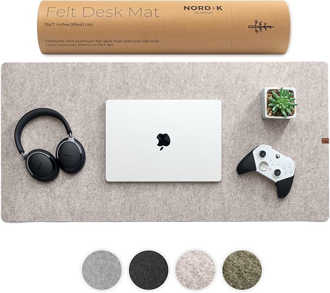 Nordik - Large Felt Desk Mat - Charcoal - 35 X 17 Inch - Full Desk Keyboard Mat - Computer Desk Mat for Keyboard and Mouse Pad - Desktop Mat - Large Felt Desk Pad - Serious Techies