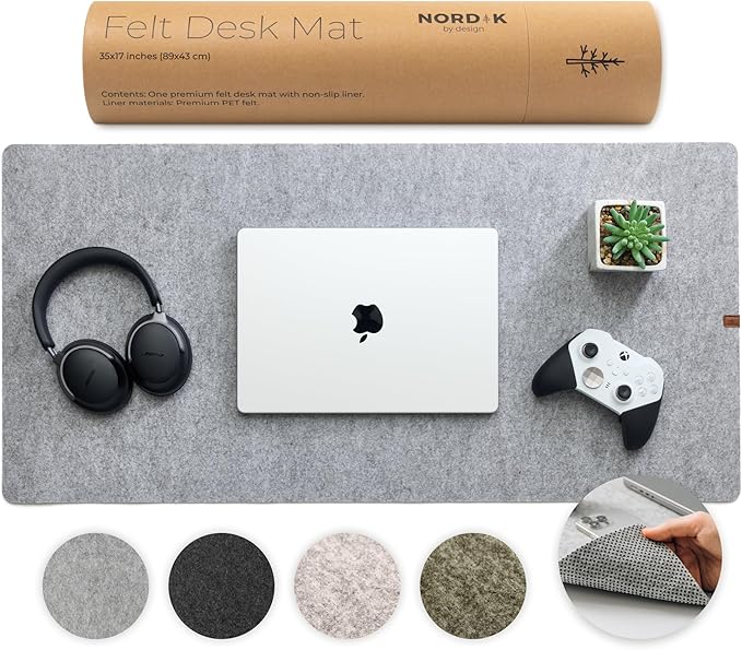 Nordik - Large Felt Desk Mat - Charcoal - 35 X 17 Inch - Full Desk Keyboard Mat - Computer Desk Mat for Keyboard and Mouse Pad - Desktop Mat - Large Felt Desk Pad - Serious Techies