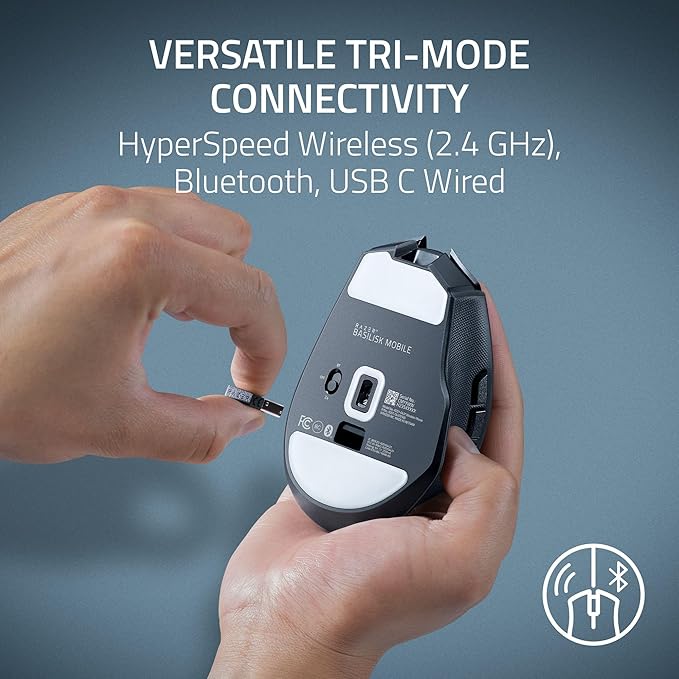 Razer - Basilisk Mobile Portable Ergonomic Wireless Gaming Mouse: 10 Programmable Controls Hyperscroll - Optical Switches Gen-3 - Long Battery Life - AI Prompt - 2.4 Ghz, Bluetooth, USB C - Serious Techies - Serious Techies, LLC