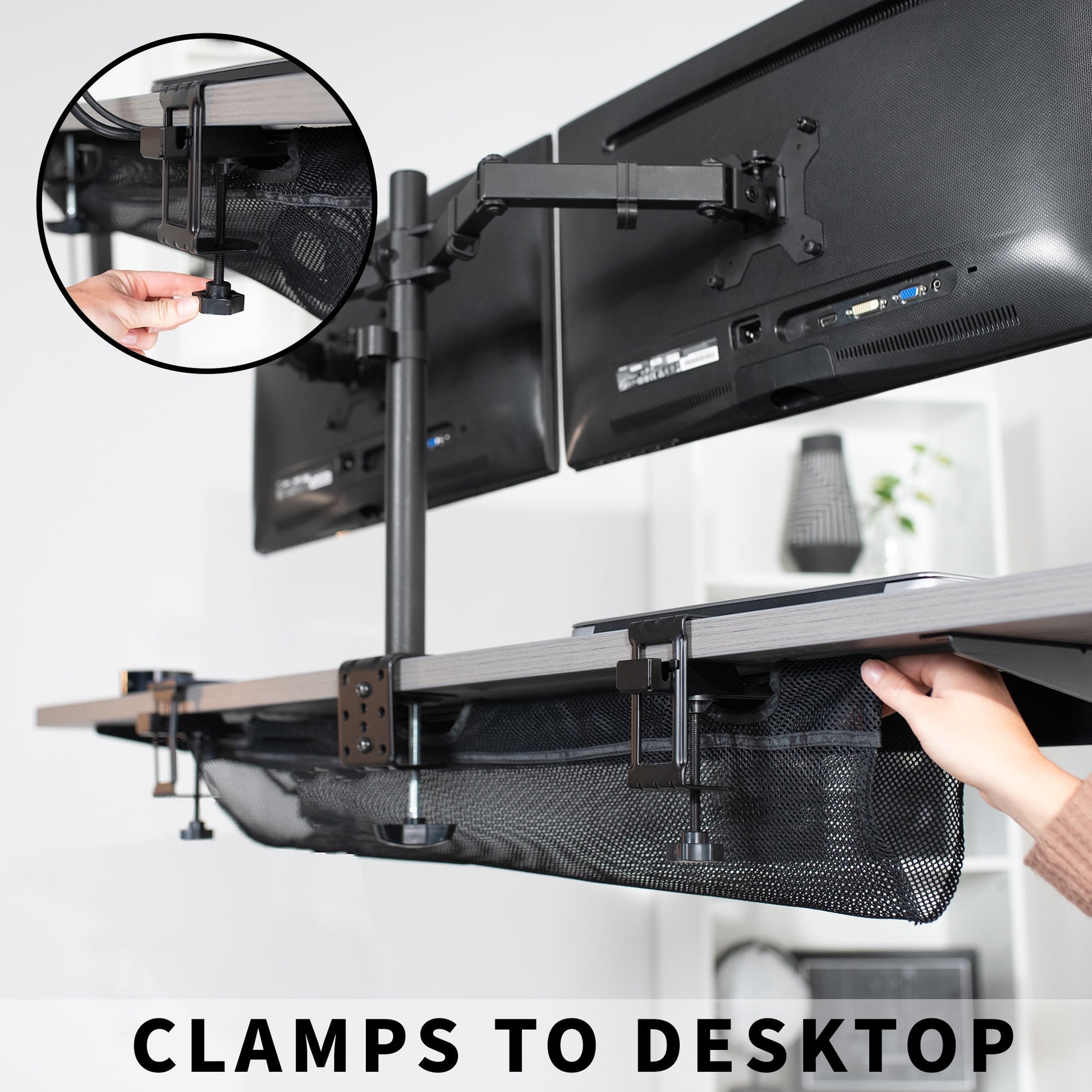 VIVO - Black 36" Clamp-On under Desk Cable Net, Mesh Cable Management - Serious Techies