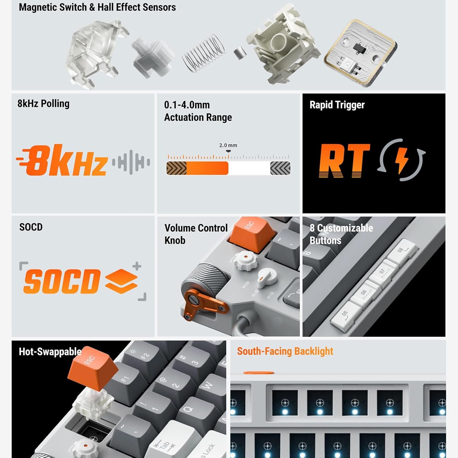 Nuphy - Field75 HE Rapid Trigger Wired Magnetic Keyboard,83 Keys,Pbt Keycaps,Hot-Swap RGB Backlit Gaming Keyboard, 75% Layout Hall Effect Keyboard with Knob,8K Hz Polling Rate-Magnetic White Switch - Serious Techies