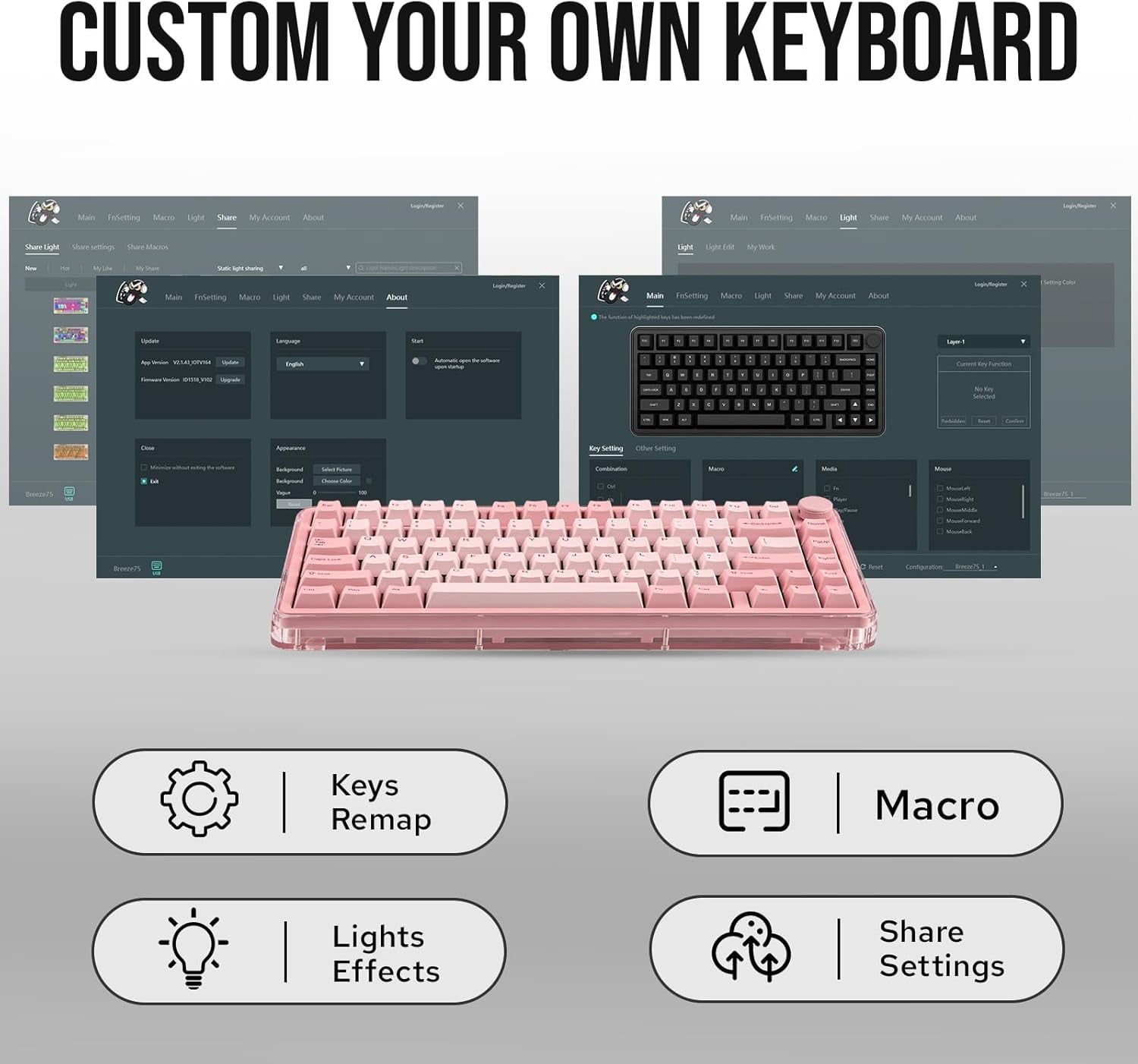 KIIBOOM - CNC Aluminum and Acrylic Design the Breeze 75 Integrates Metallic Elements with Transparent Acrylic to Create a Unique Aesthetic. the Keyboard Features Cherry Profile Dye-Sub PBT Keycaps - Serious Techies