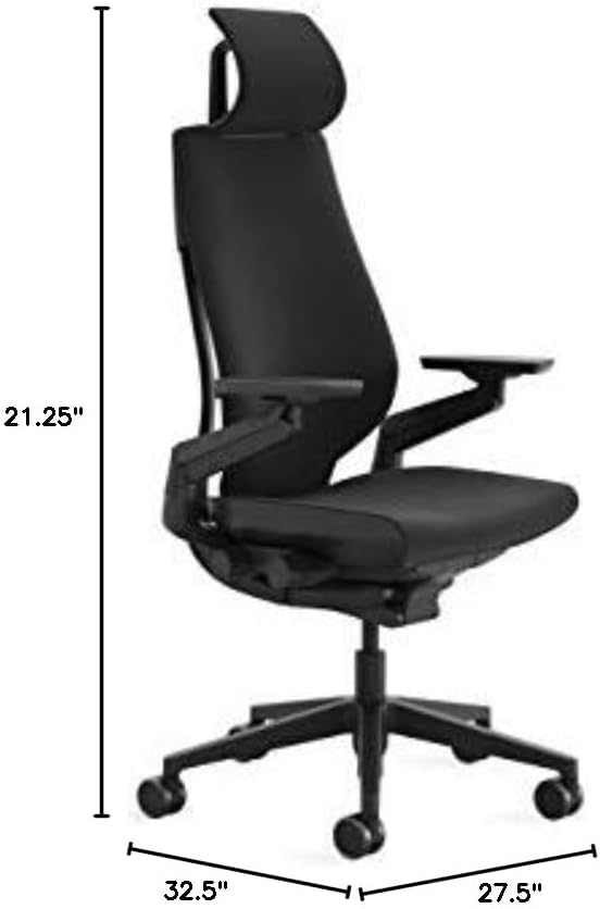 Steelcase - Gesture Office Chair with Head Rest - Ergonomic Work Chair with Wheels for Carpet - Comfortable Office Chair - Intuitive-To-Adjust Chairs for Desk - 360-Degree Arms - Licorice Fabric - Serious Techies