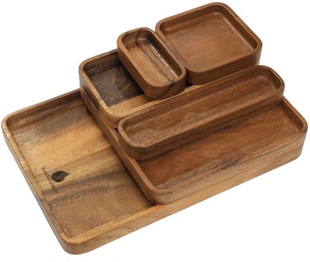  SiamMandalay - Premium Wooden Stackable Modular Desk Organizer Tray: Set of 6-Pieces Nested Acacia Wood Storage Trays for Office, Kitchen, and Home Organization in Contemporary Style - Serious Techies
