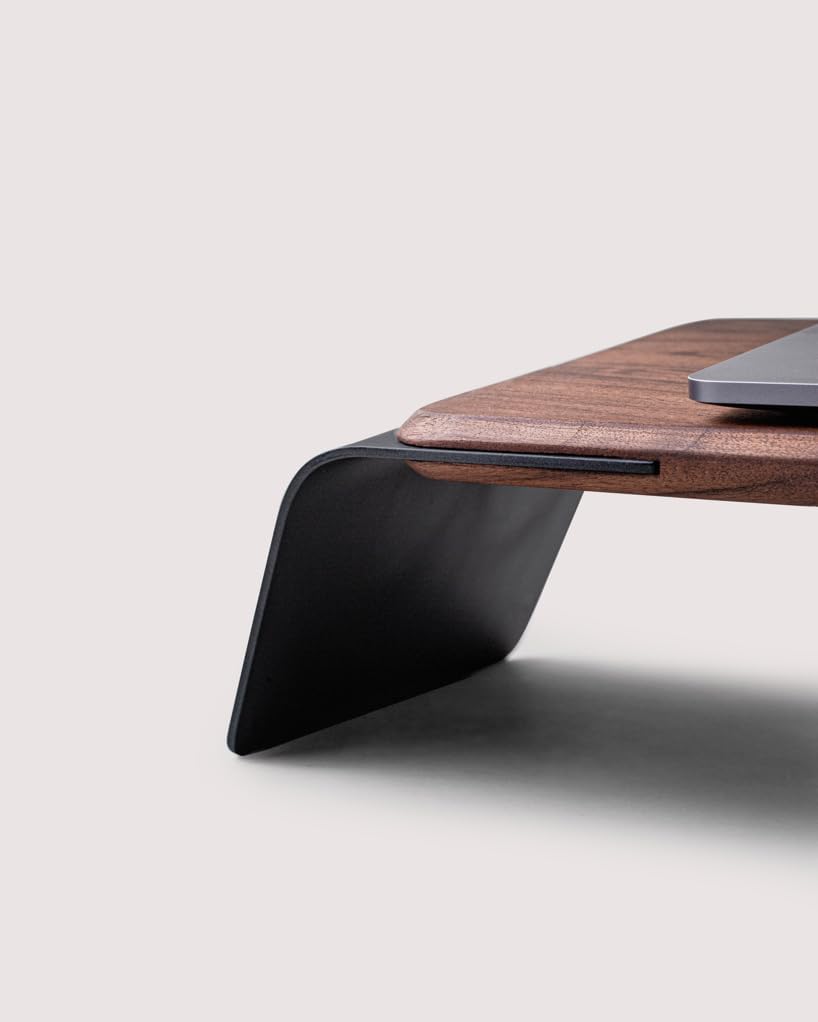 NOOE - Laptop Stand Desk Top Table Holder, 10 Degree Angled, 46.5 X 22.5 in Working Space, American Walnut Wood, Aluminum, Anthracite Finish - Serious Techies