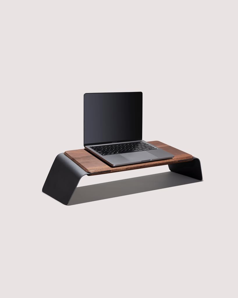 NOOE - Laptop Stand Desk Top Table Holder, 10 Degree Angled, 46.5 X 22.5 in Working Space, American Walnut Wood, Aluminum, Anthracite Finish - Serious Techies