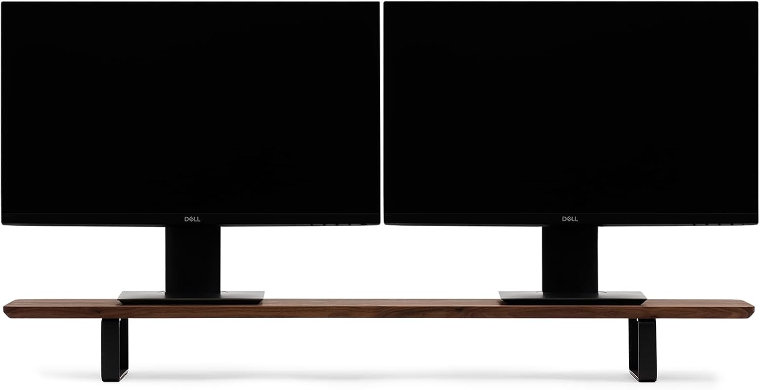Oakywood - Dual Monitor Stand - Handmade in EU - Natural Wood Monitor Stand Riser - Laptop Accessories – 220 Lbs (100 Kg) Capacity - 41.3"X9" (105X23 Cm) – 100% Natural Walnut Wood - Serious Techies