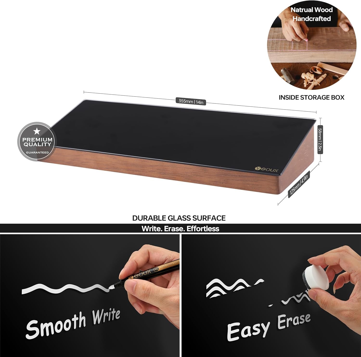 YEOUX  - Desktop Black Glass Dry Erase Board with Wood Organizers for Small Office Supplies, Desk Whiteboard with Drawer for Home Office Cubicle, Accessories Included - Serious Techies