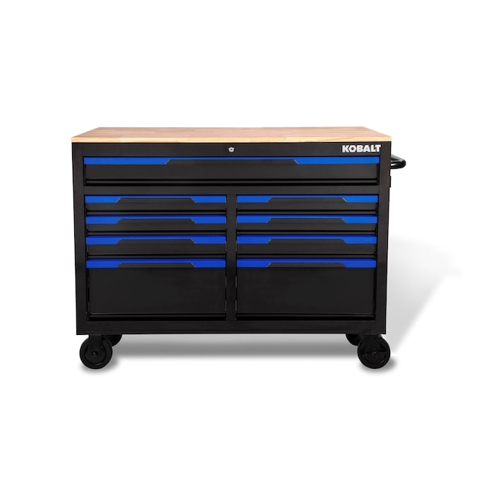 KOBALT - 46.1-In L X 37.2-In H 9 -Drawers Rolling Black Wood Work Bench - Serious Techies