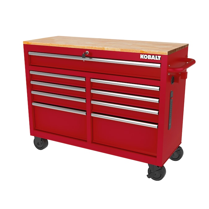 KOBALT - 46.1-In L X 37.2-In H 9 -Drawers Rolling Black Wood Work Bench - Serious Techies
